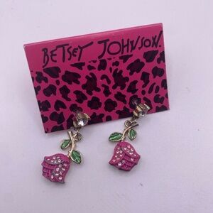 2/$25 Vintage Betsey Johnson Pink and Green Rose Earrings